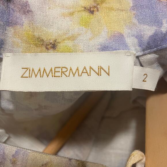 Zimmermann 2, US 6 Crush Buttoned Mini Dress | Lilac Floral Linen 2025 NWOT $950 - Picture 5 of 10